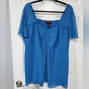 Lane Bryant Blue Chiffon Babydoll Short Sleeve Blouse in Size 18/20
